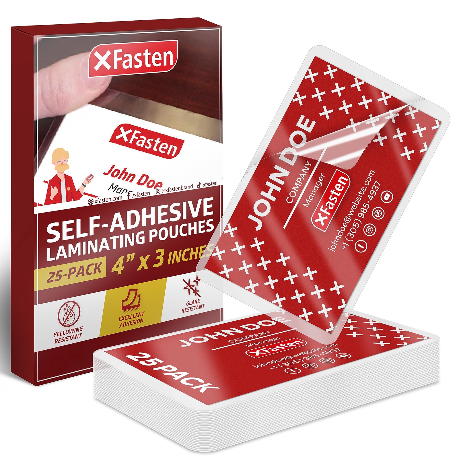XFasten Self-Sealing Laminating Pouches Business Card Size, Pack of 25, Clear