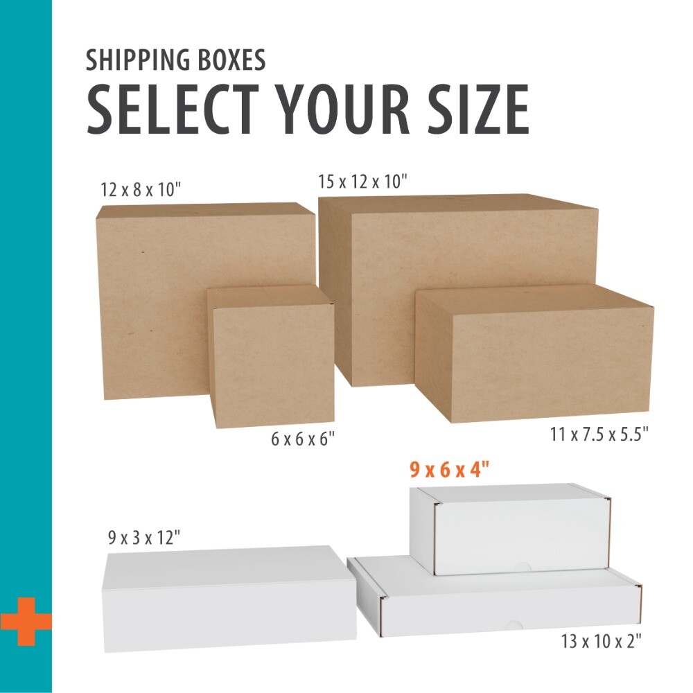 Tuck-Top Shipping Boxes, 9 in. L x 6 in. W x 4 in. H, White, 30-Count Case