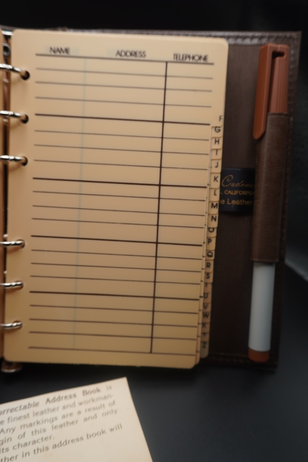 Belle Cadeaux Perma Correctible Address Book 7×9″ Leather Cognac
