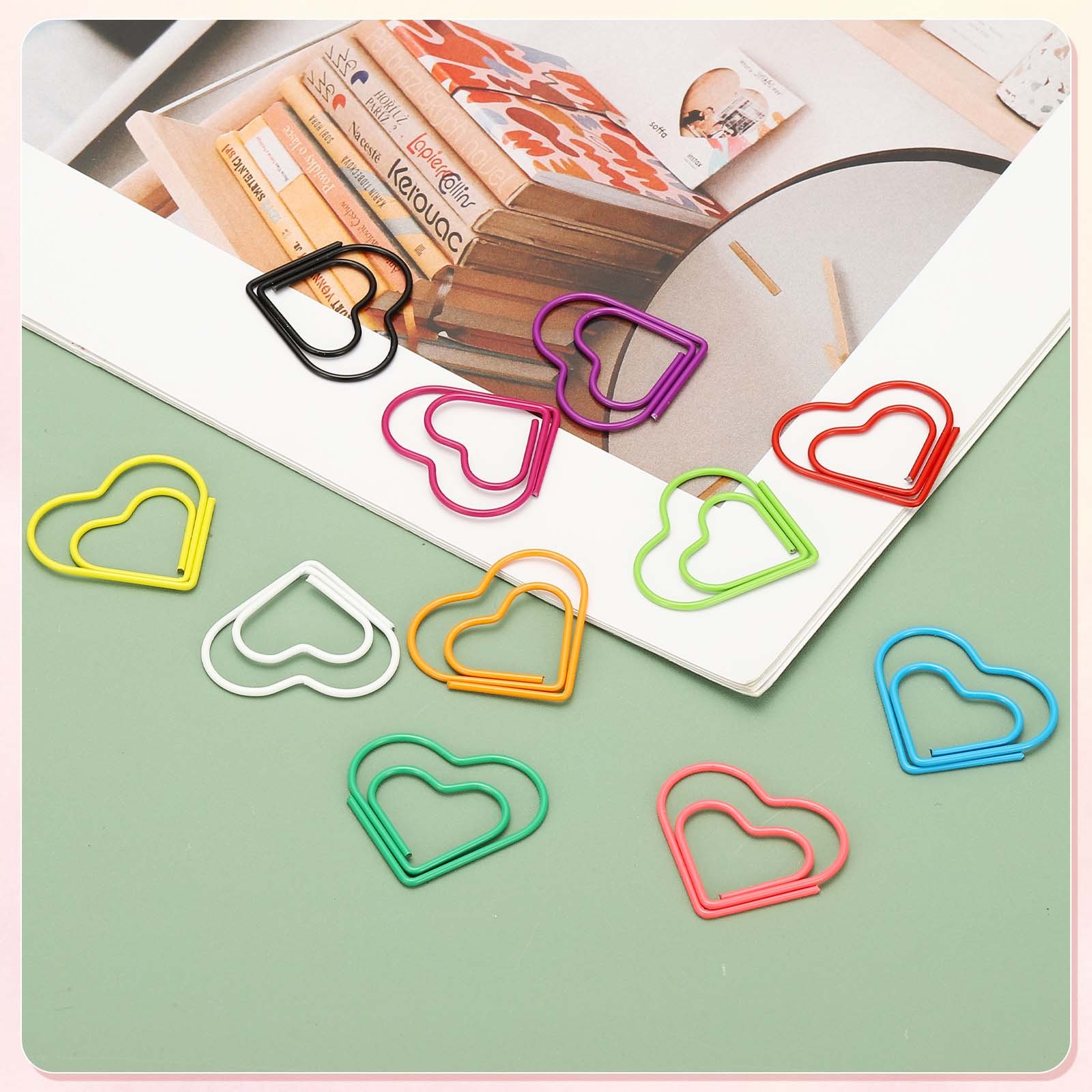 100 Pcs Heart Shape Paper Clip, Metal Paper Clip, Plastic Coating, Yellow