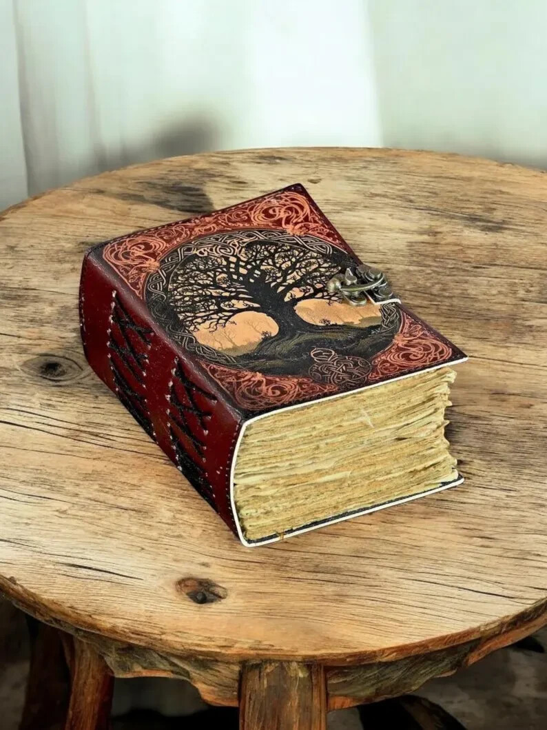 400 Page Large Tree of Life Handmade Vintage Grimoire leather journal Fat.
