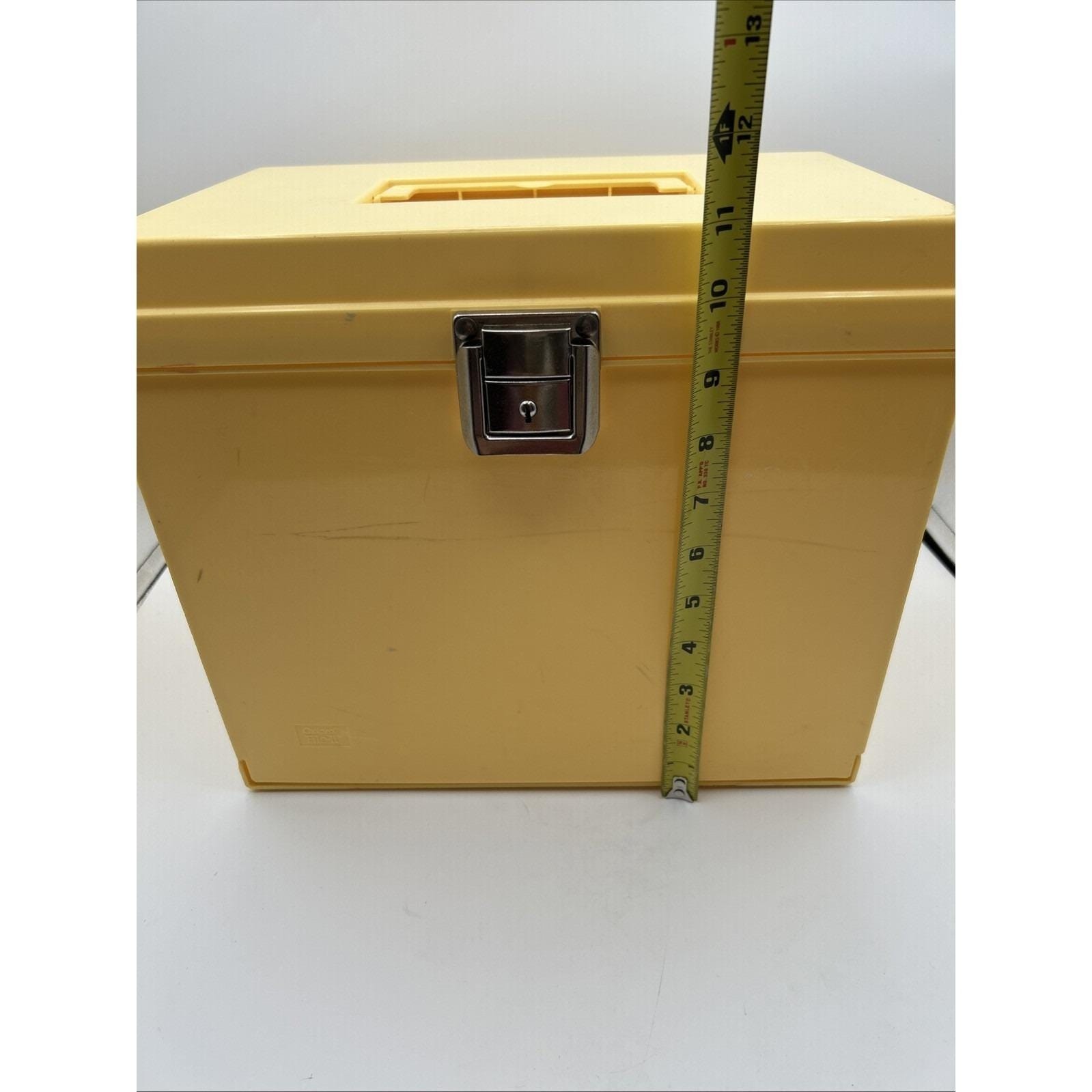 Oxford File-It Portable File Box Large Yellow Plastic Vintage Latch Handle 13×11
