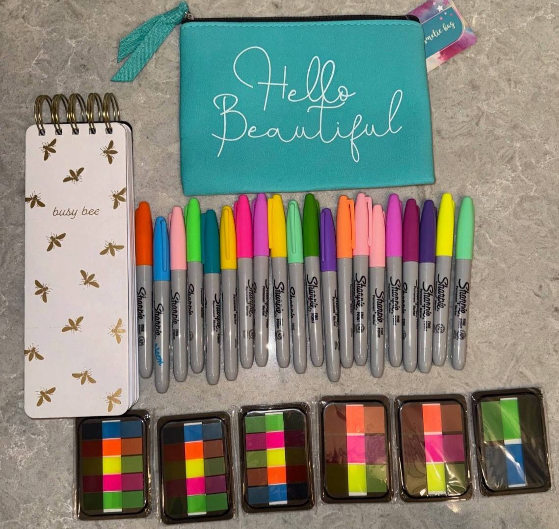 Sharpie Permanent Markers Pens Assorted/Marking tabs/Eccolo Notebook/Pouch SET