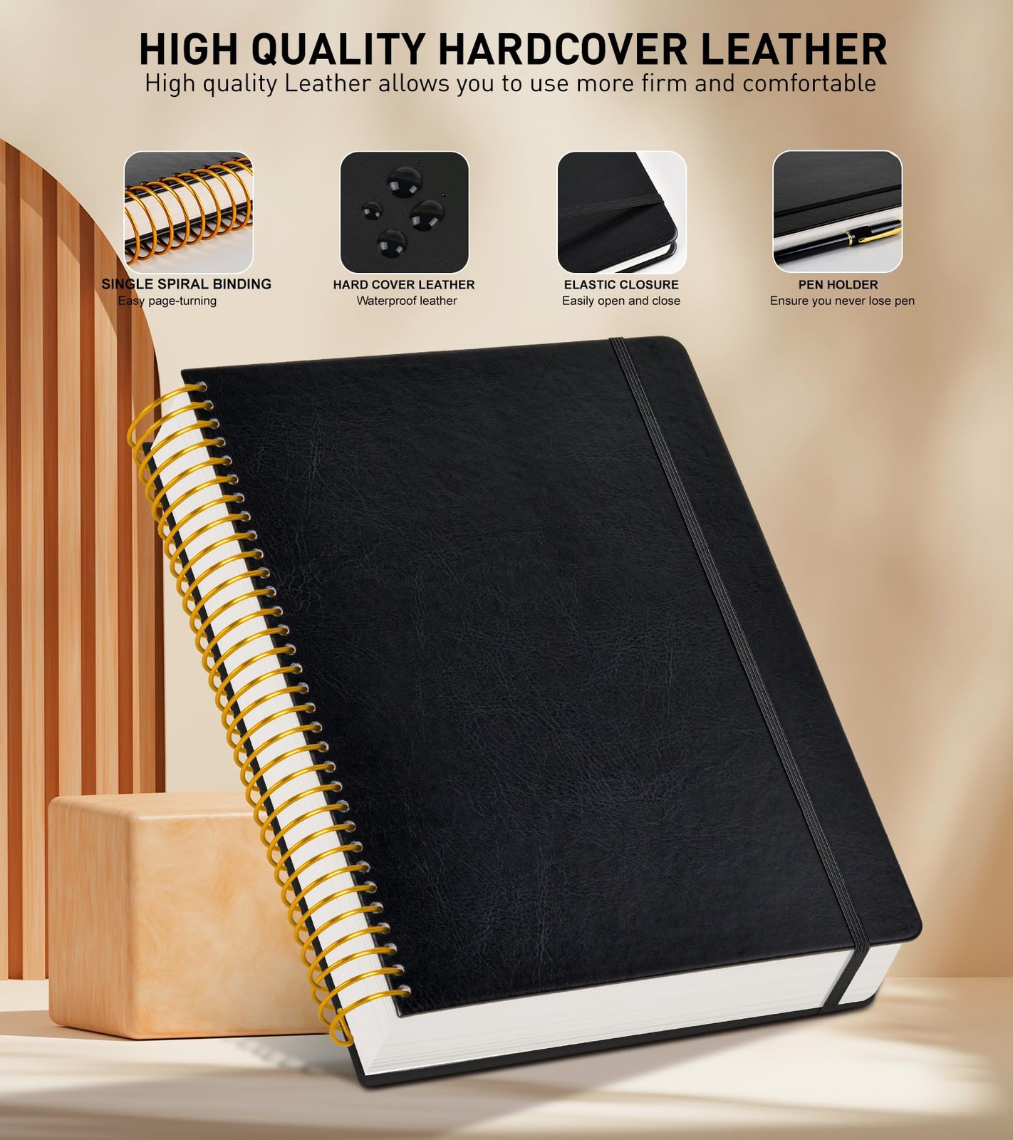 A4 Spiral Notebook Journal 8.5” x 11”, 256 Numbered Pages Hardcover Leather J…