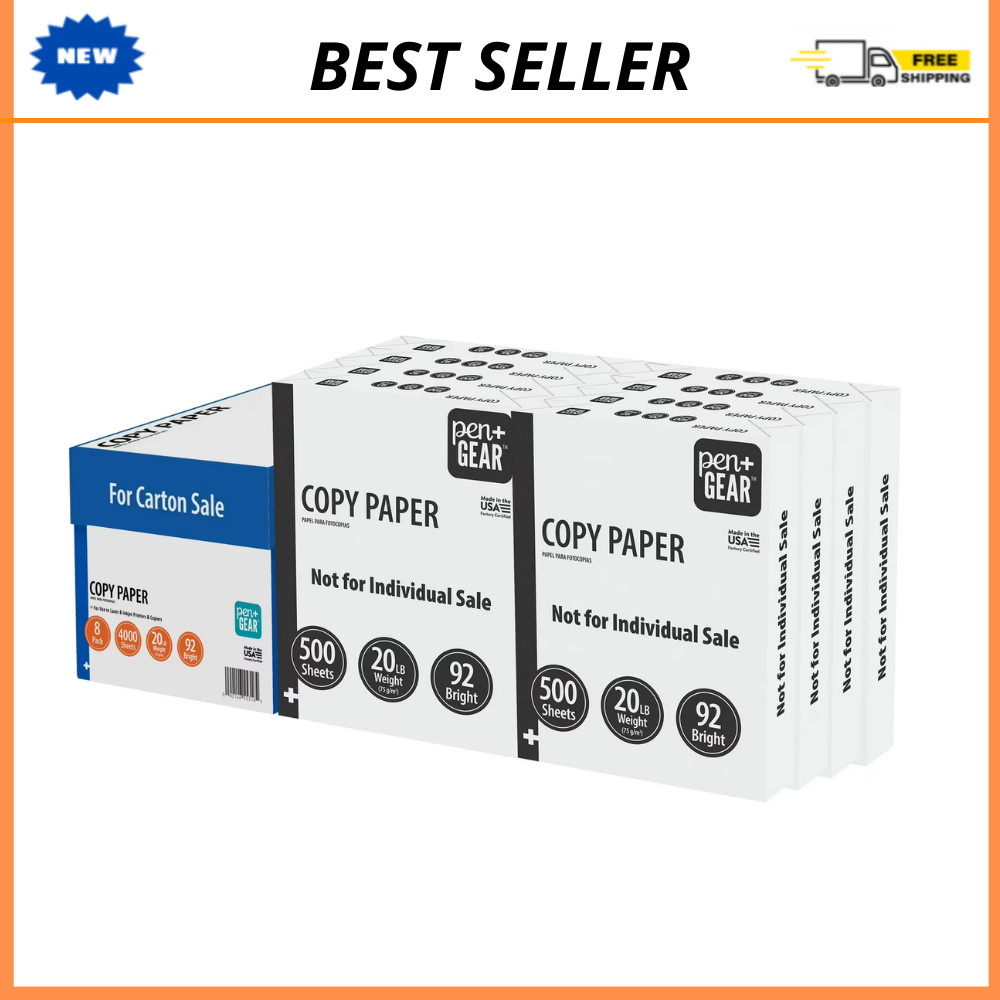 Pen+Gear Copy Paper, 8.5″ x 11″, 20 lb, 92 Bright, White, 8 Reams, 4000 Sheets
