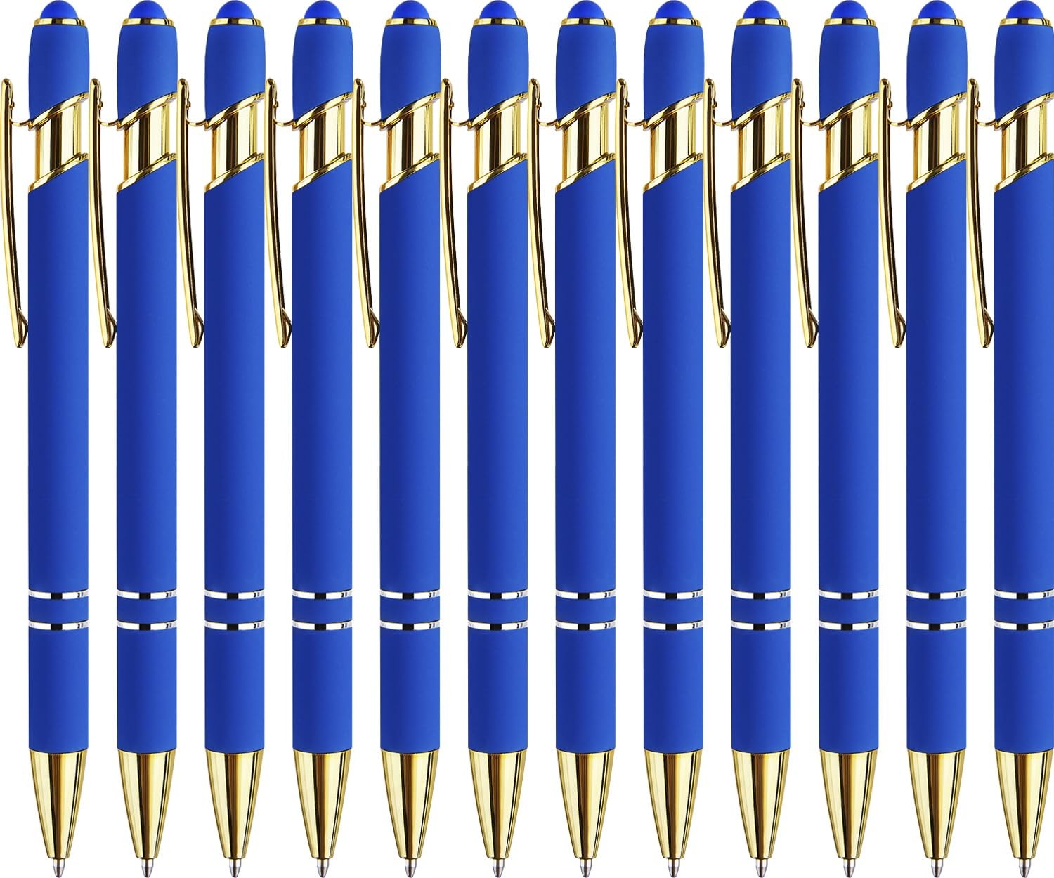 12 Pack Blue Gold Ballpoint Pen with Stylus Tip, 1.0 mm Black Ink Smooth Writ…