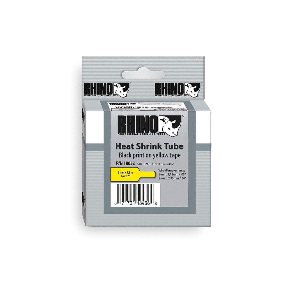 DYMO 18052 Heat Shrink Tube Label,Black/Yellow 5AU19