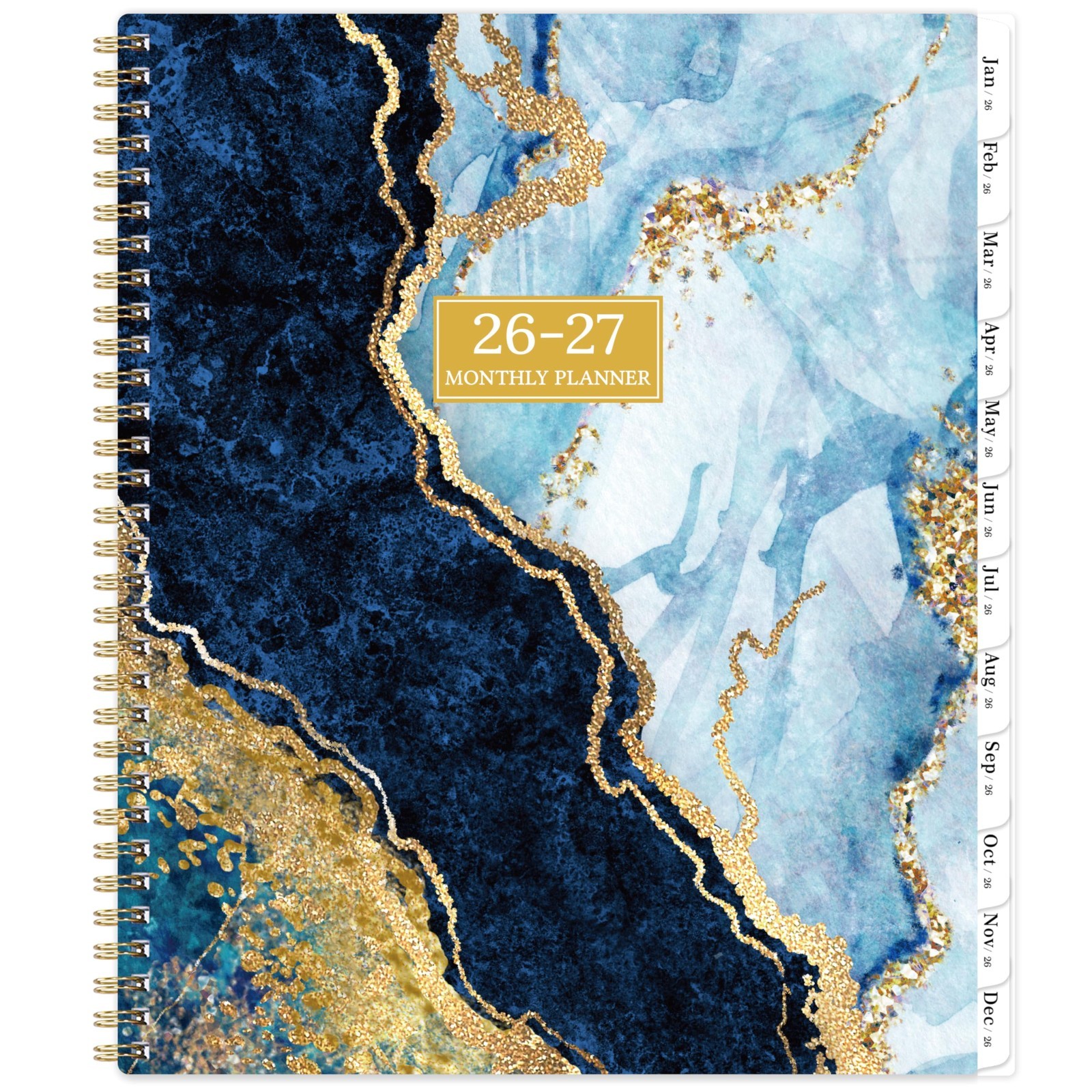 2 Year Monthly Planner 2026 2027, 9×11 Inches, With Tabs, Pocket, Blue