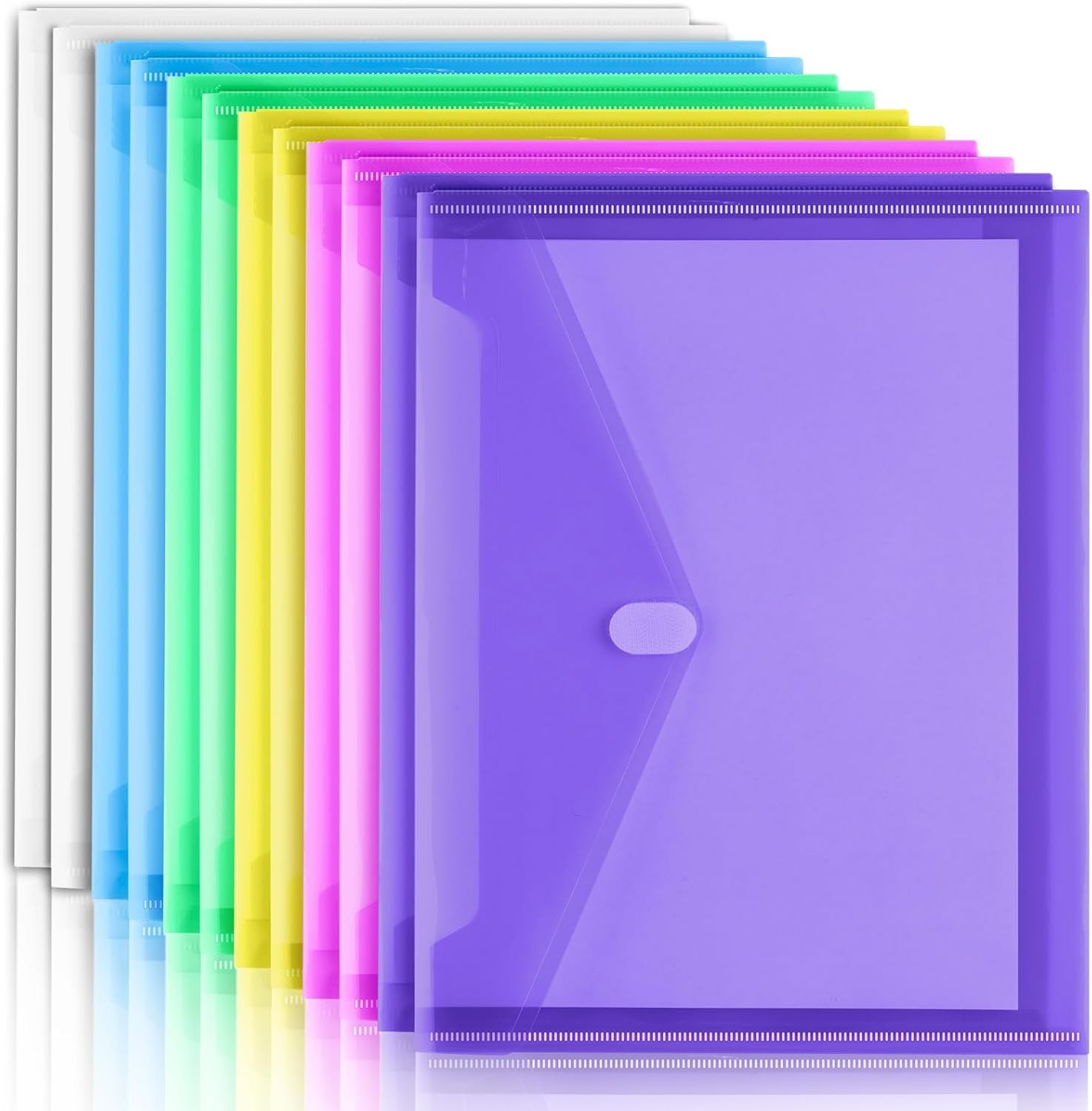 Sooez 12 Pack Plastic Envelopes File Folders, Plastic Folders with Pockets