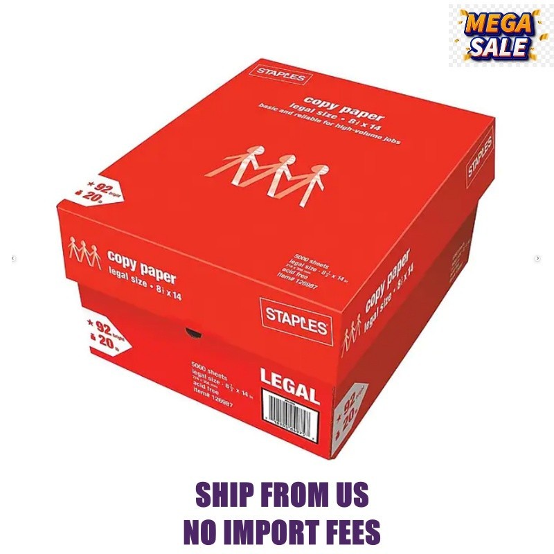 Staples Copy Paper, 8.5″ x 14″, 20 lbs., White, 500 Sheets/Ream, 10 Reams/Carton