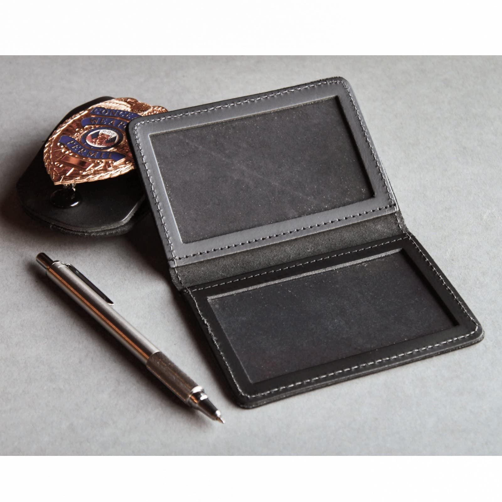 Asr Federal Leather Bifold Minimalist Double Id Card Credential Holder Smooth