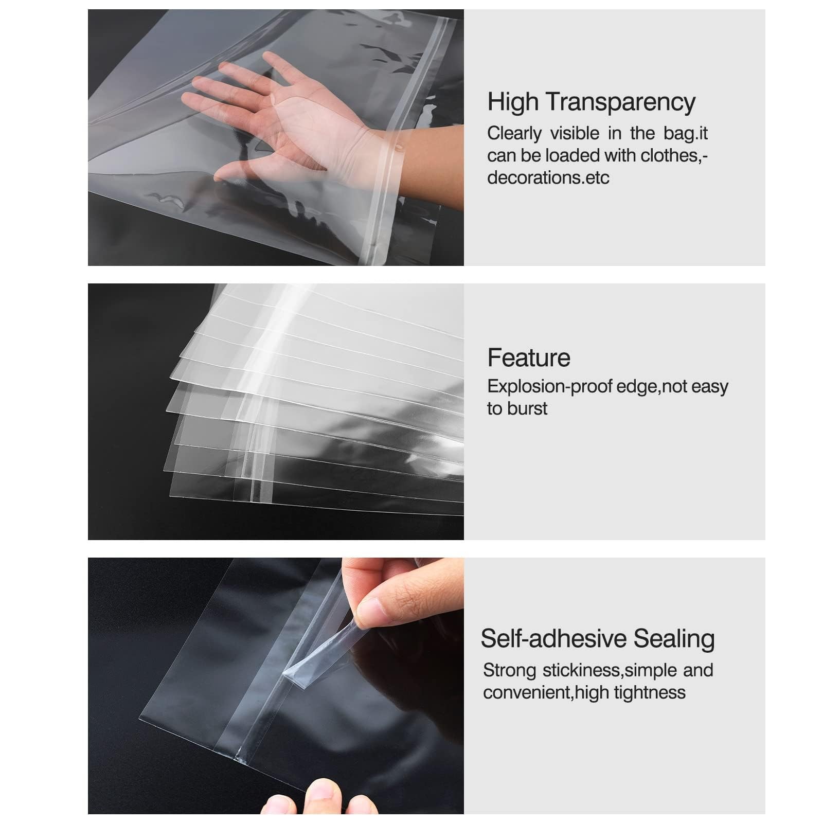 200 PCS 4×9 Inch Clear Resealable Plastic Sleeve Self Sealing Polypropylene