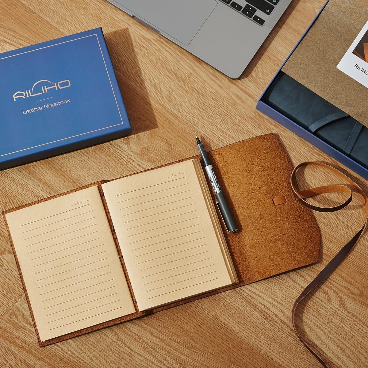 Navy Blue Leather Journal Notepad – Vintage Mini Notebook 4.8×6.5 for Travelers