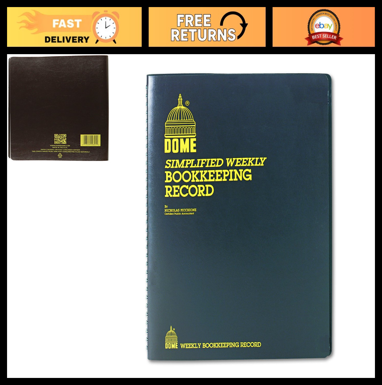 Weekly Bookkeeping Record Book – 128 Pages, 9×11 Inches, Brown Cover, Financial