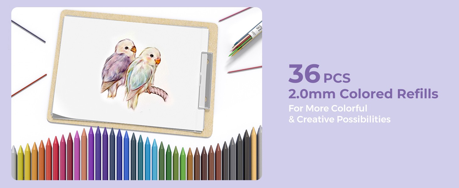 36PCS Aesthetic School Supplies, Mechanical Pencils 0.5mm, 0.7mm, 0.9mm & 2.0mm