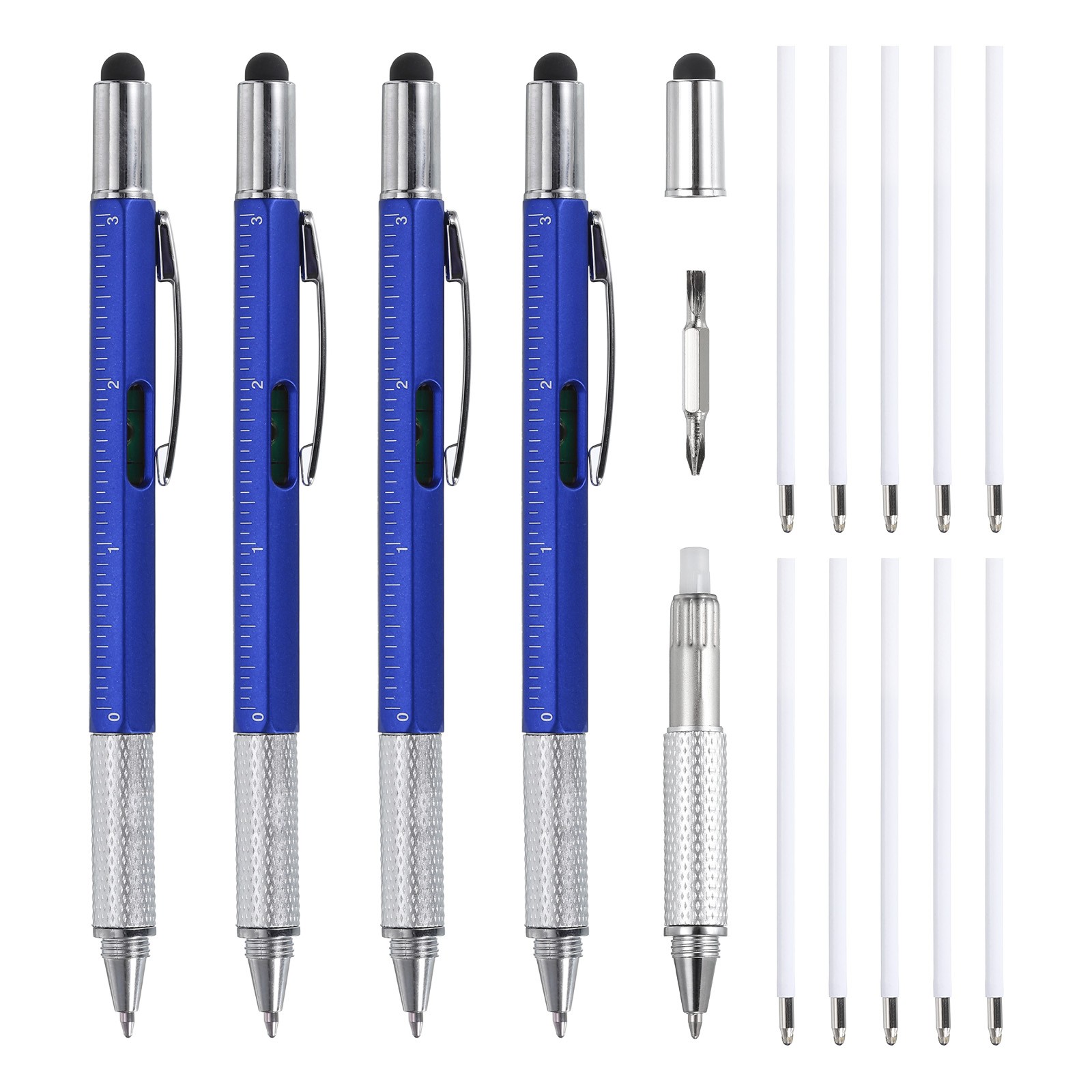 4pcs 6 in 1 Multitool Tech Tool Pen Gifts Ballpoint Pen Ruler Refills Dark Blue