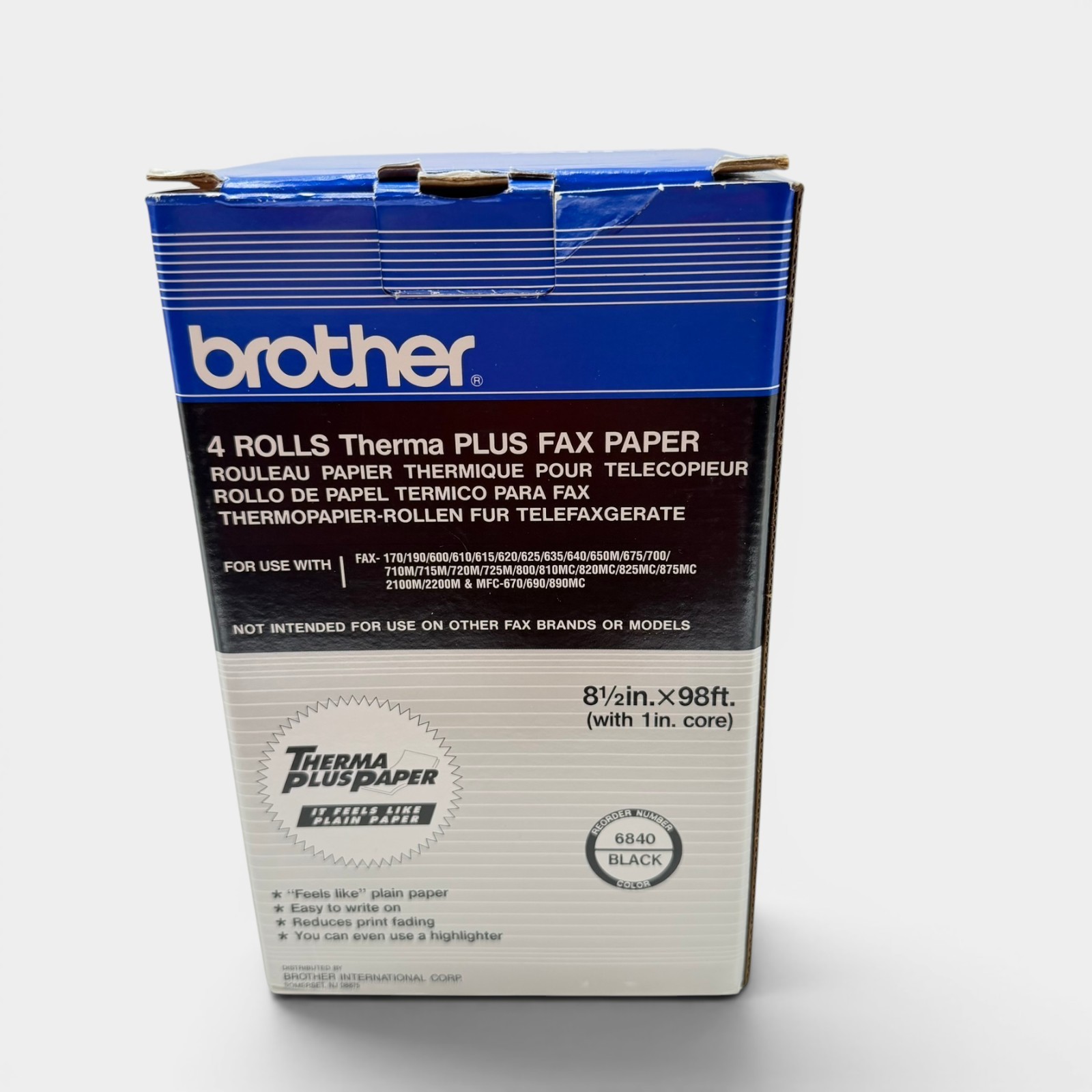 Brother Therma Plus Fax Paper 6840 6 Sealed Rolls 8.5″ X 98″ (1 in core) Black
