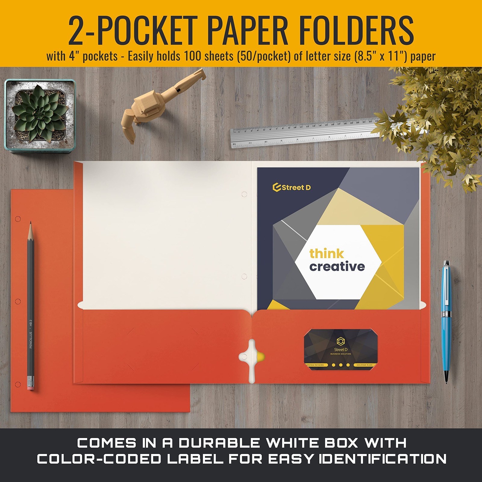 Better Office Products Two Pocket Portfolio Folders, 50-Pack, Orange, Letter …