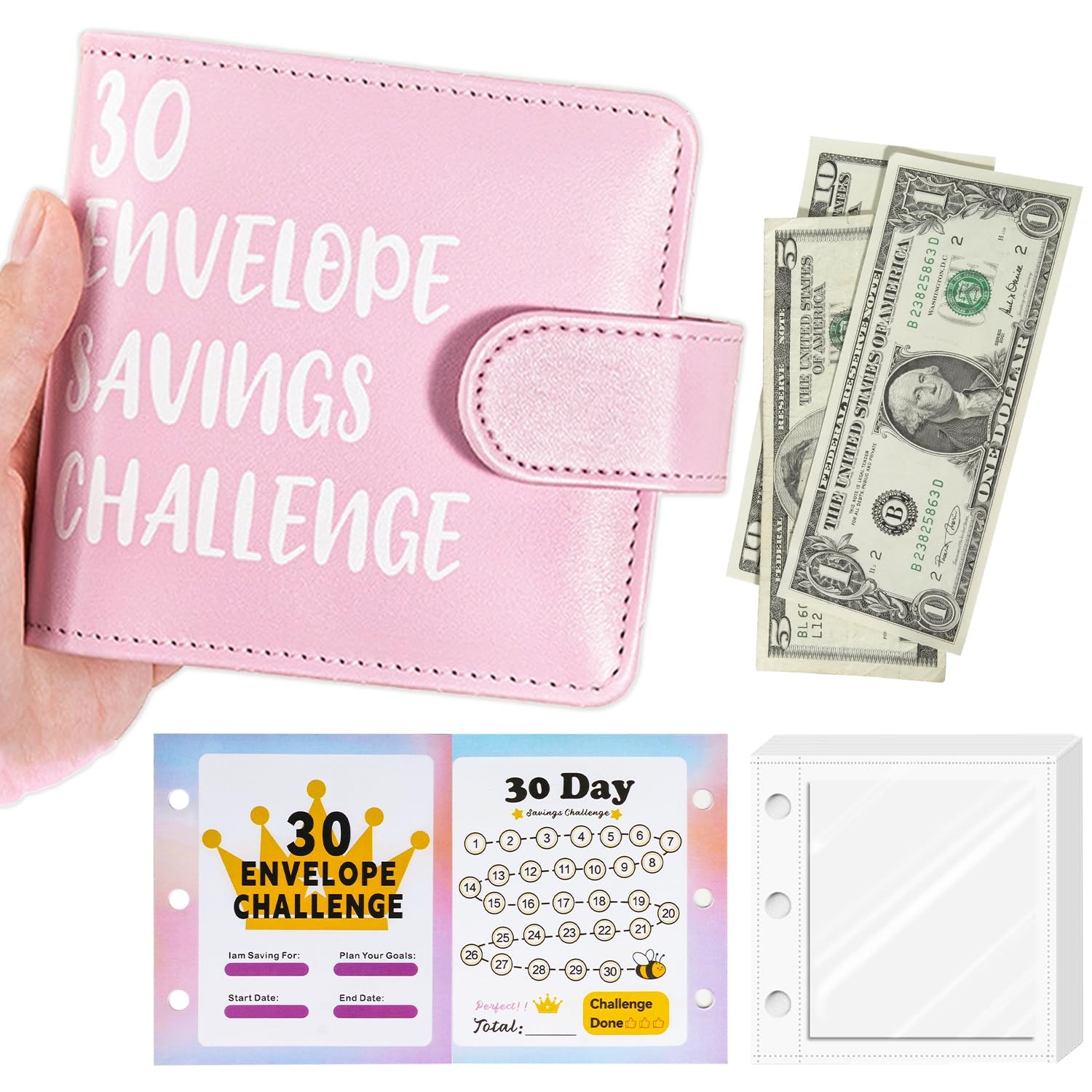 Mini Size Money Challenge Binder – Save 465 / 1000 in 1 Month with 30 Cash En…