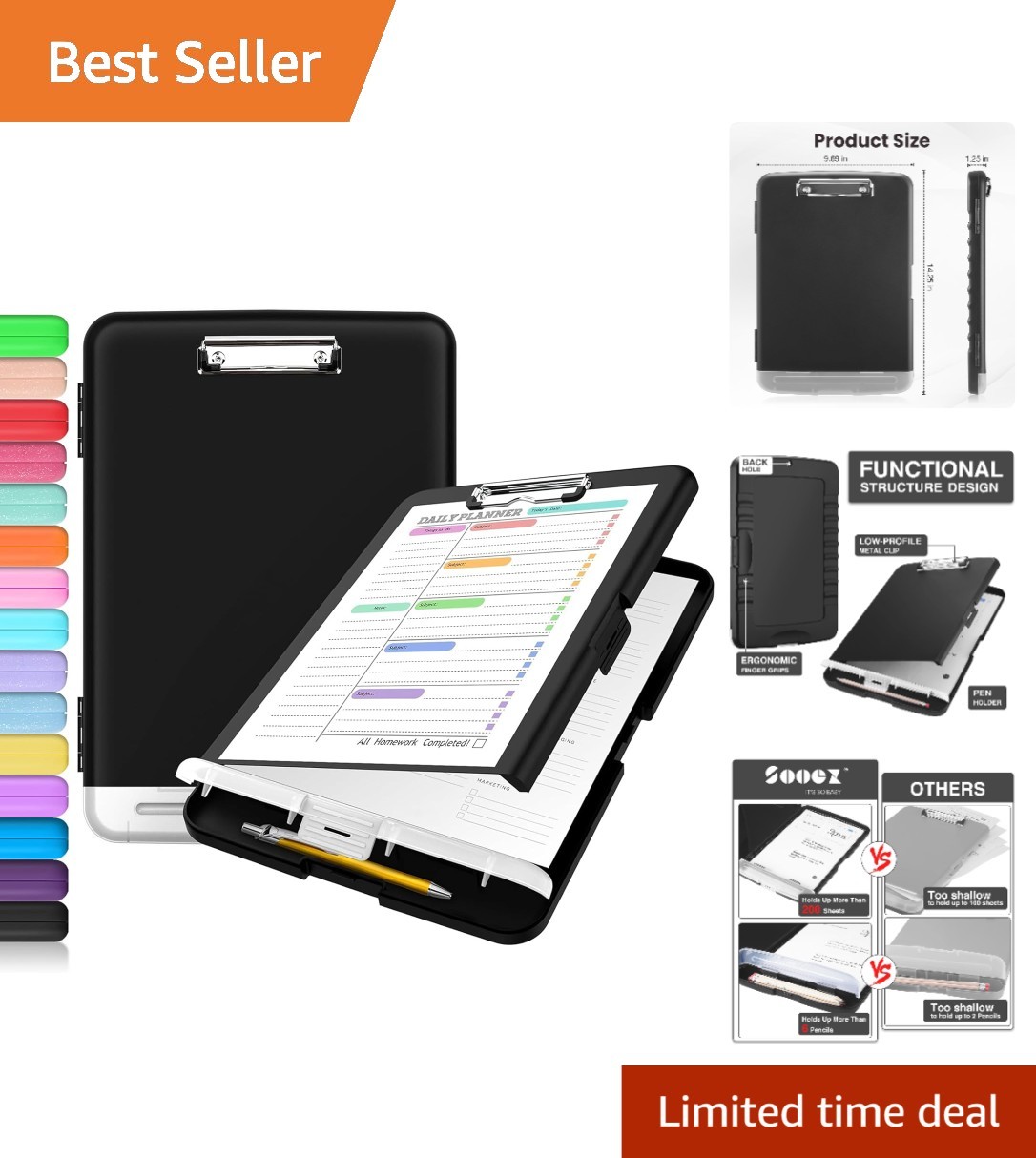 Sturdy Plastic Clipboard with High Sheet Capacity and Pen Case