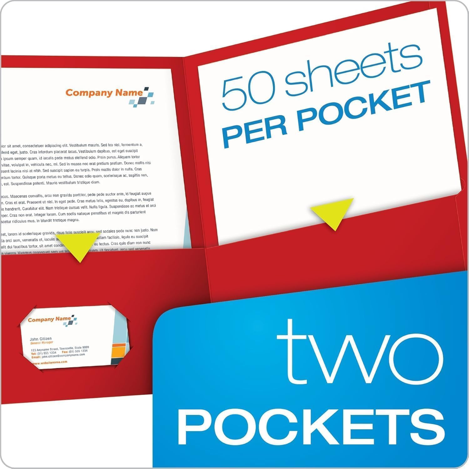 Two Pocket Folders, Textured Paper, Assorted Colors (Blue, Red, Yellow, Orange,