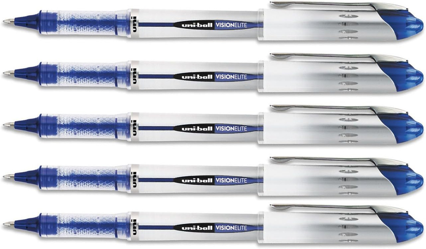 Uniball Vision Elite Roller Ball Pen, Blue Ink, Bold 5 Pens per Order