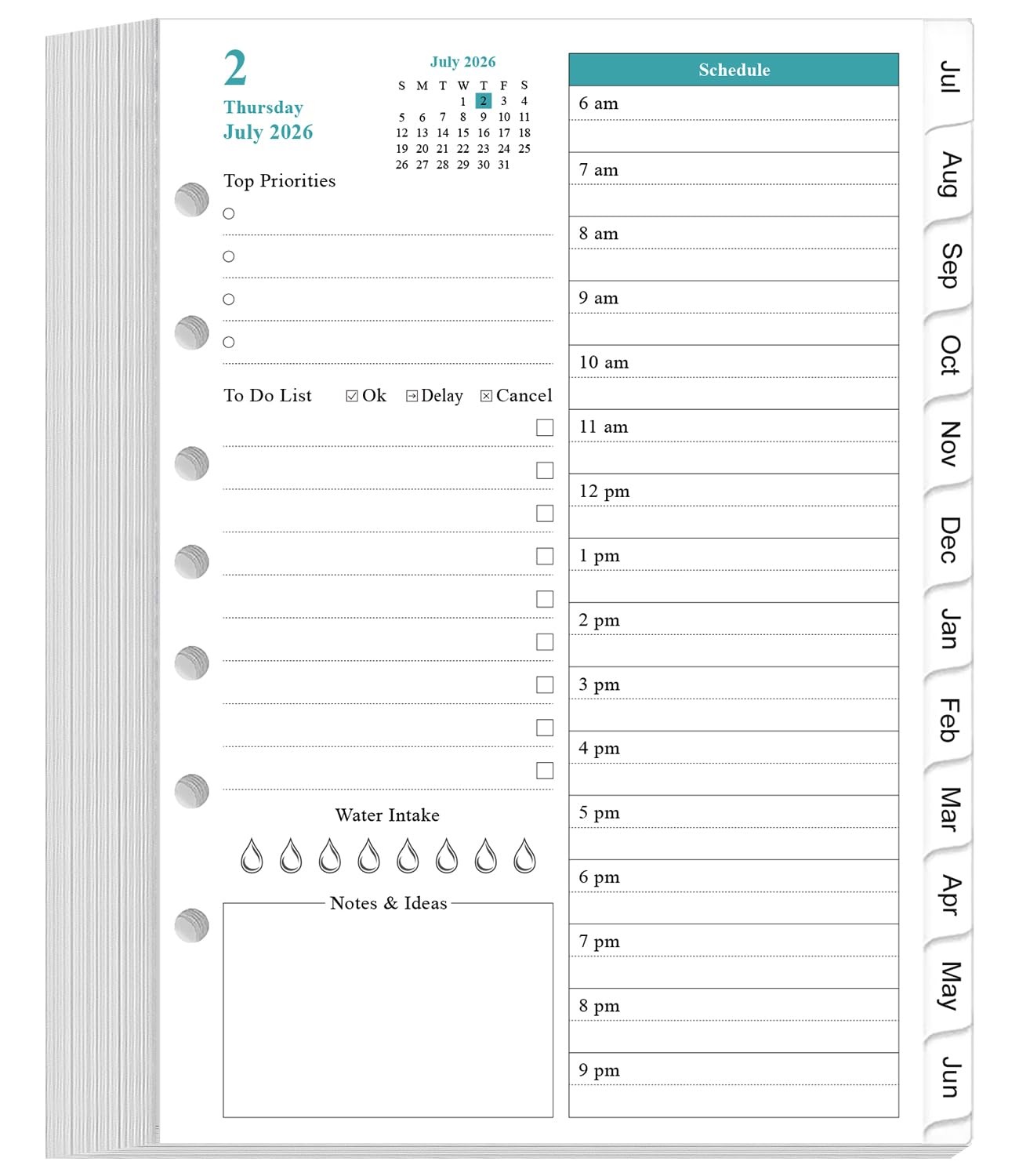 2026-2027 Planner Refills – One Page Per Day 5.8 inches X 8.3 inches, black