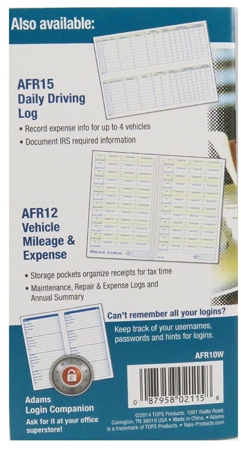 Adams AFR10W Vehicle Mileage Journal, Daily Log, FAST FREE SHIPPING! US SELLER