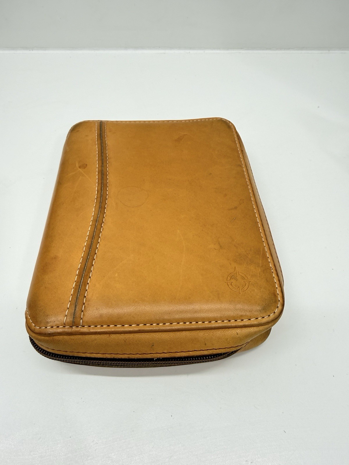 Vtg 1996 Franklin Covey SpaceMaker Tan Tobacco Leather Zip Planner 10×7 *READ*