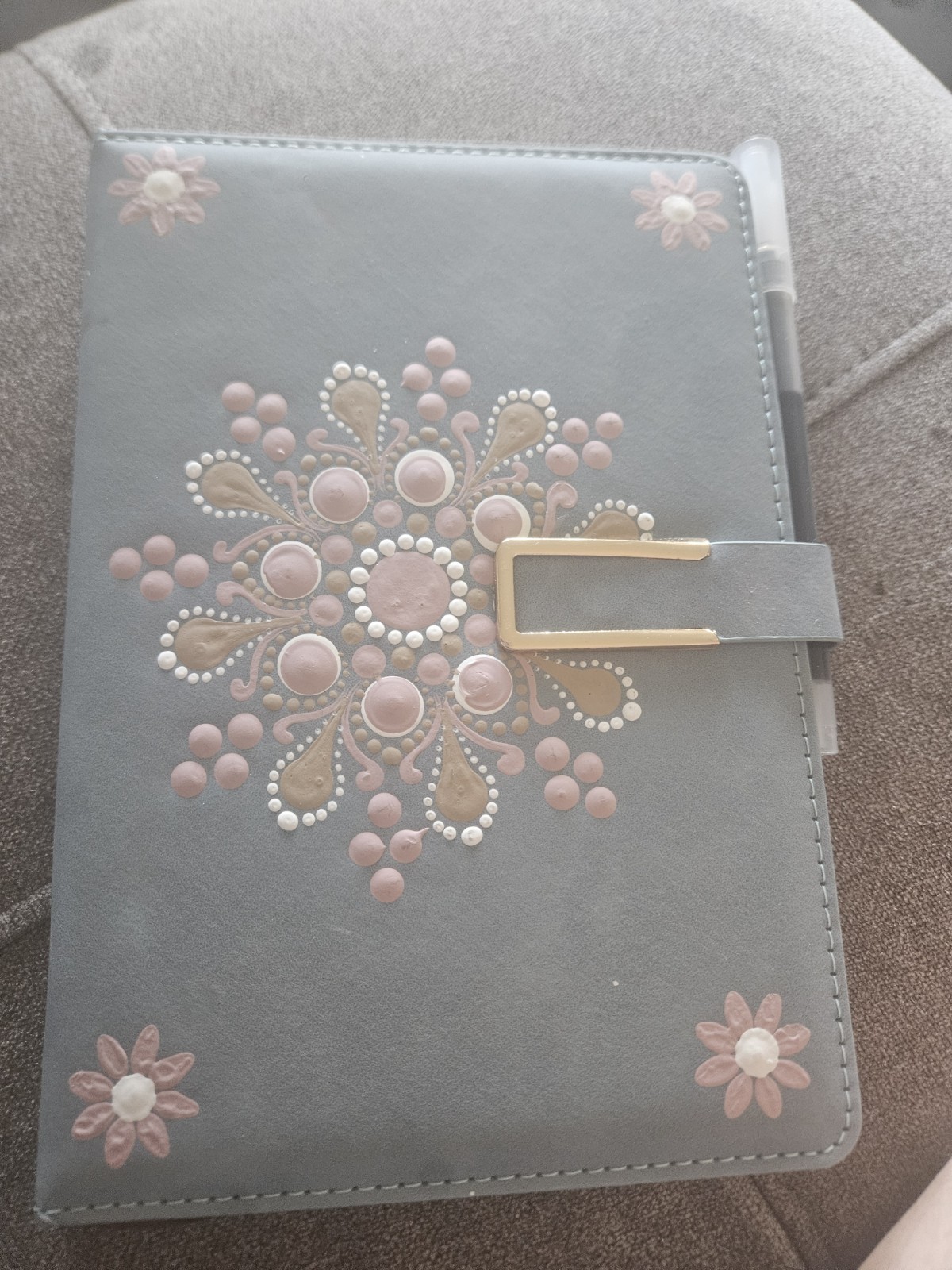 Handpainted Faux Lambskin Journal 8” x 5.5” Mandala – Magnetic Closure Notebook