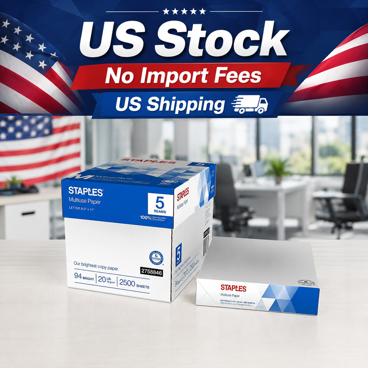 Staples Multiuse Copy Paper 8.5″x11″ 20lb 94 Bright 2500 Sheets 5 Reams