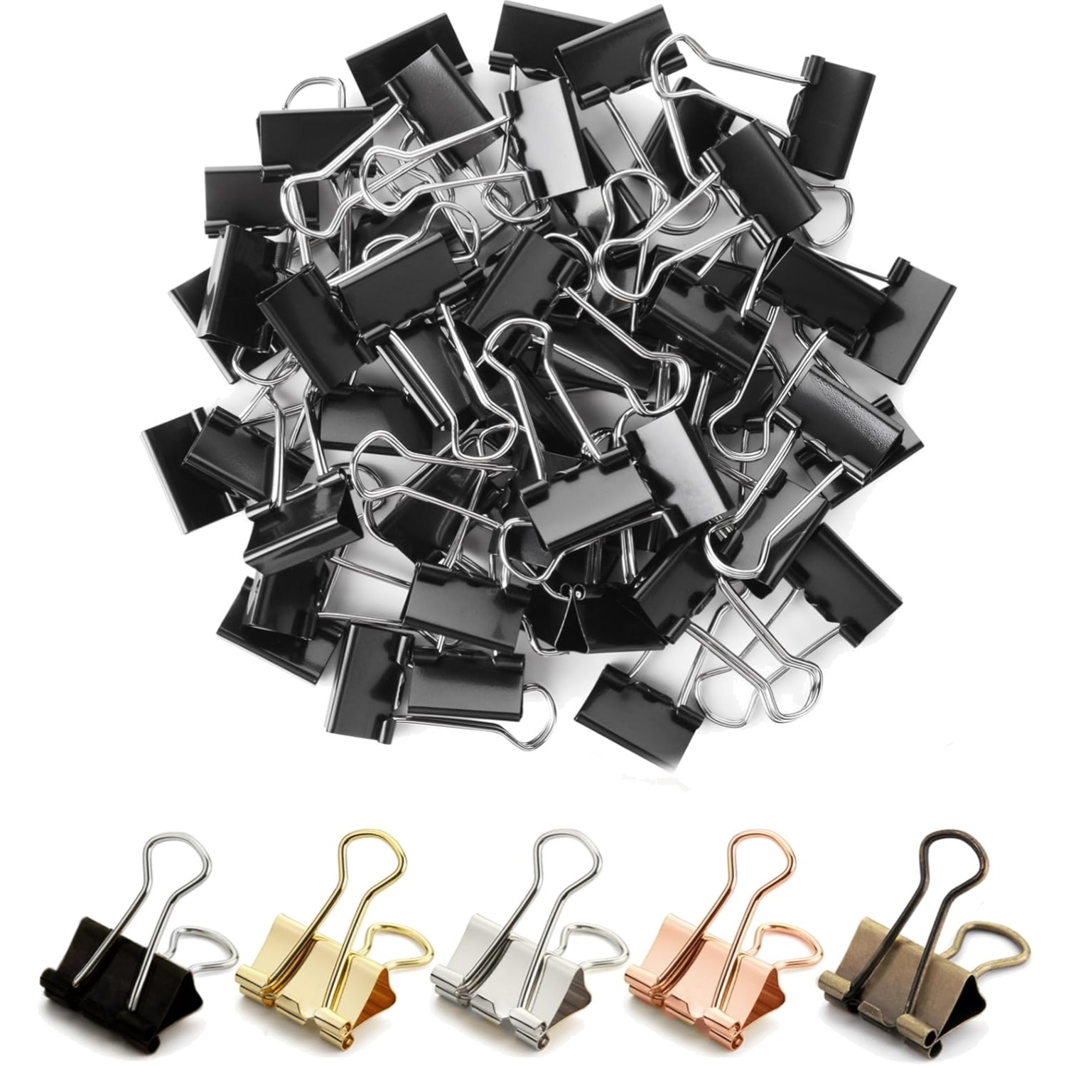 Tempered Steel Small Binder Clips, 50 Pack, 0.75 Inch for School and Business