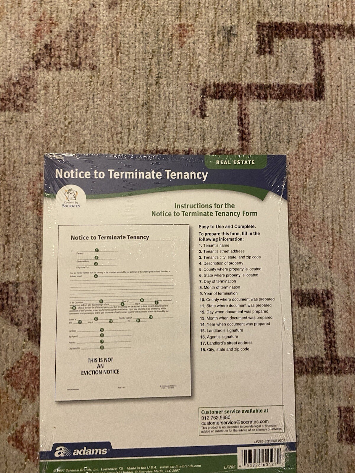 Adams LF285 Notice to Terminate Tenancy Real Estate Forms 3pk