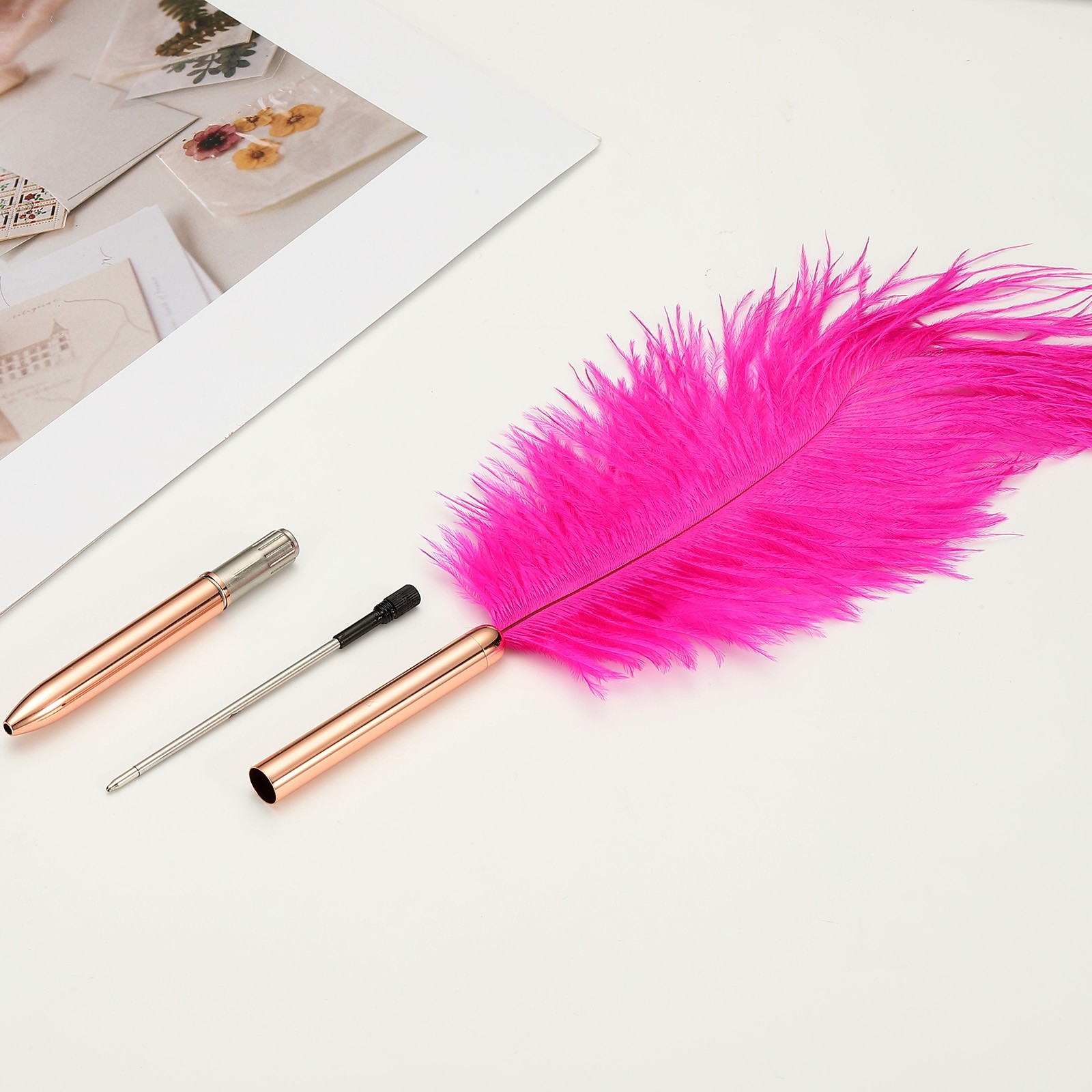 Feather Ballpoint Pens Bulk, 2Pcs Writing Pens Style 1, Pink/Rose Gold