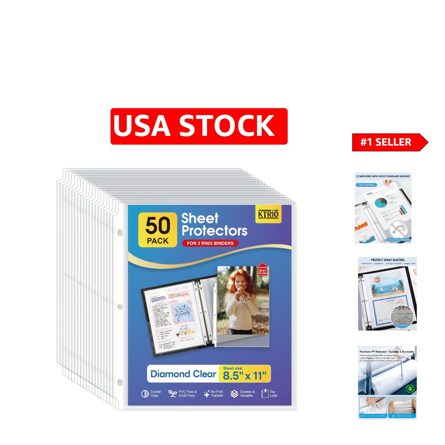 50 Pack Clear Top Loading Sheet Protectors 8.5 x 11 for Binder Organization