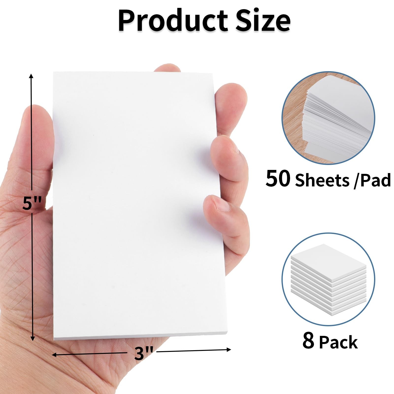 Note Pads 3×5 In, 8 Pack Blank Notepad, White Scratch Pads for Writing, 50 Sh…