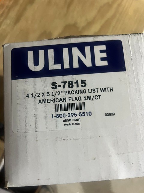 ULINE S-7815 Packing List Envelopes 4.5×5.5 in American Flag 1000 Made USA Case