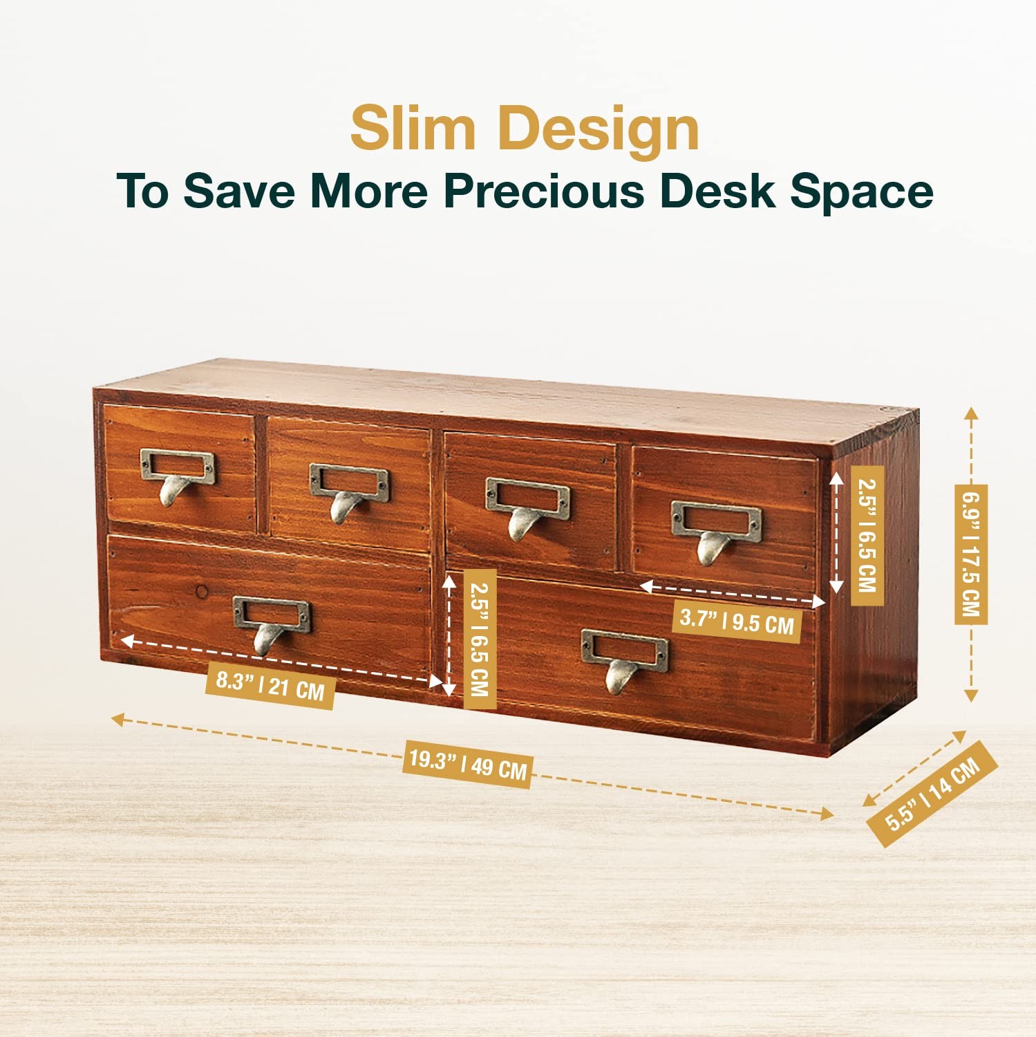 Woodaholic 6-Drawer Vintage Desk Organizer Classic Brown Wood Storage Drawers