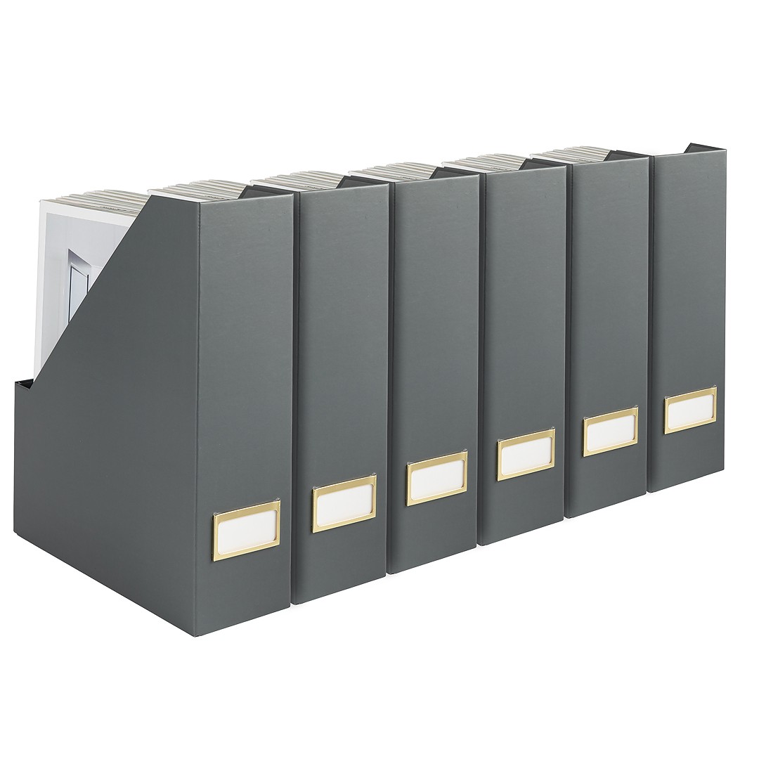 Décor and Organization with a Set of 6 Foldable File Boxes in Grey with Gold