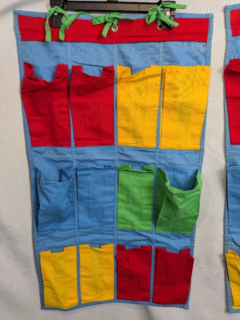 Vintage Classroom Hanging Pocket Organizer Red Yellow Green Blue 2 Pc Set
