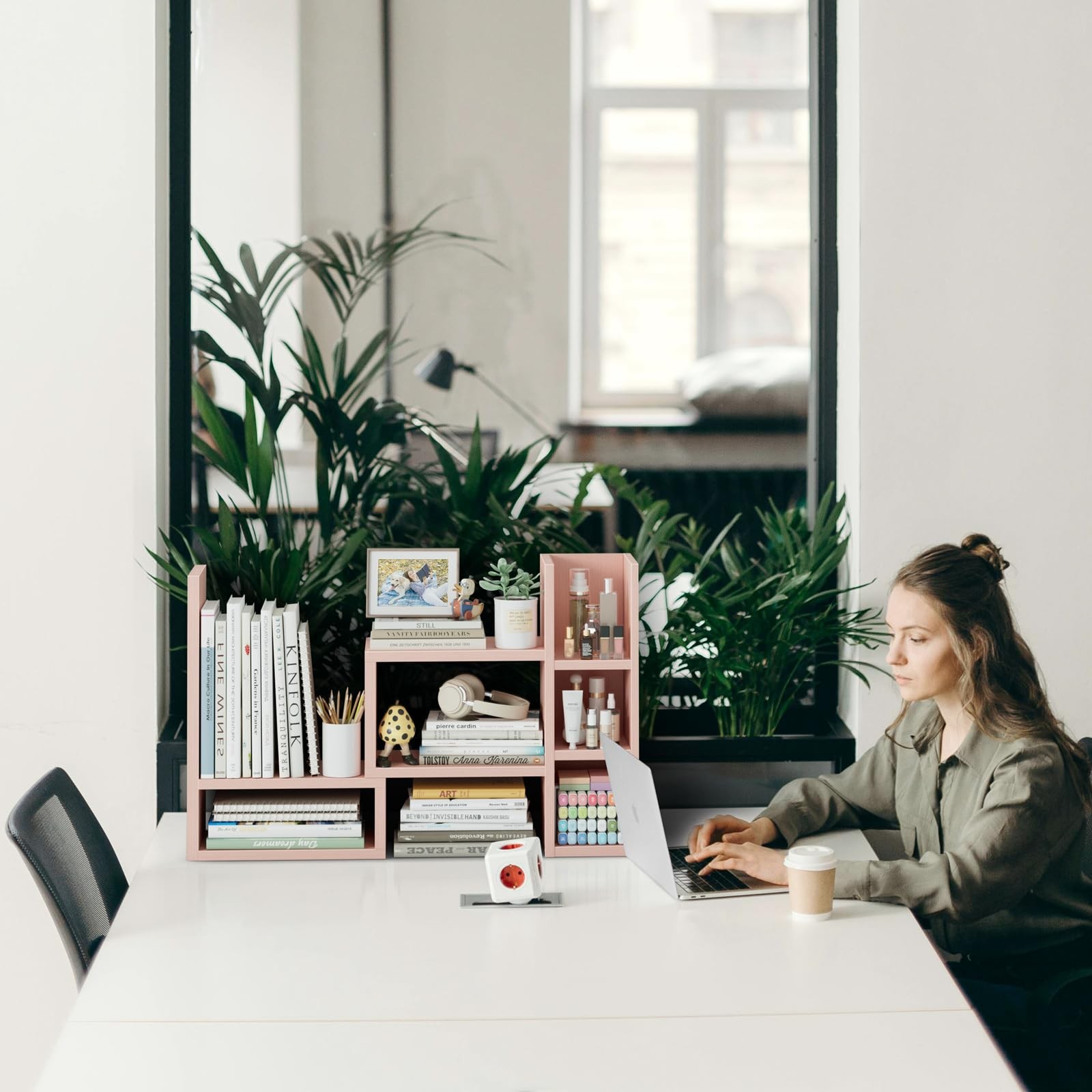 NUTIKAS Desk Shelves Desktop Organizer Shlef – Pink Office 13.2 Inches,