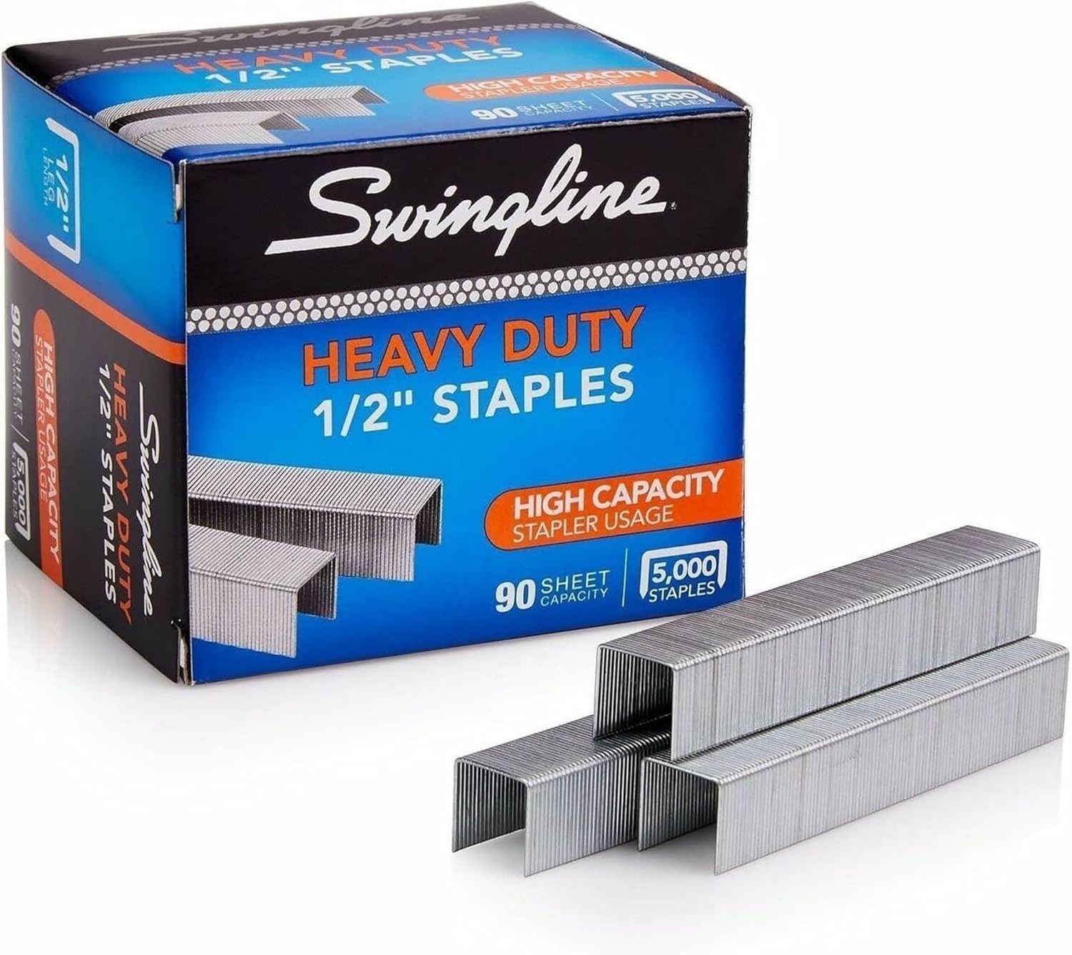 Staples, Heavy Duty for Desktop Staplers, 1/2″ Length, 100/Strip, 5000/Box 79392