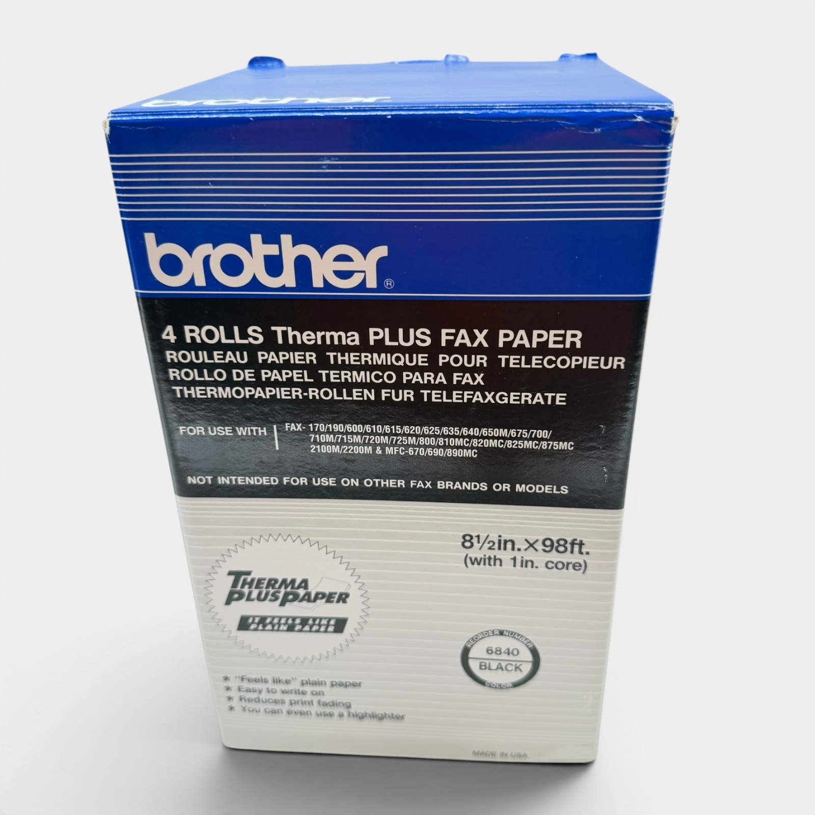 Brother Therma Plus Fax Paper 6840 6 Sealed Rolls 8.5″ X 98″ (1 in core) Black
