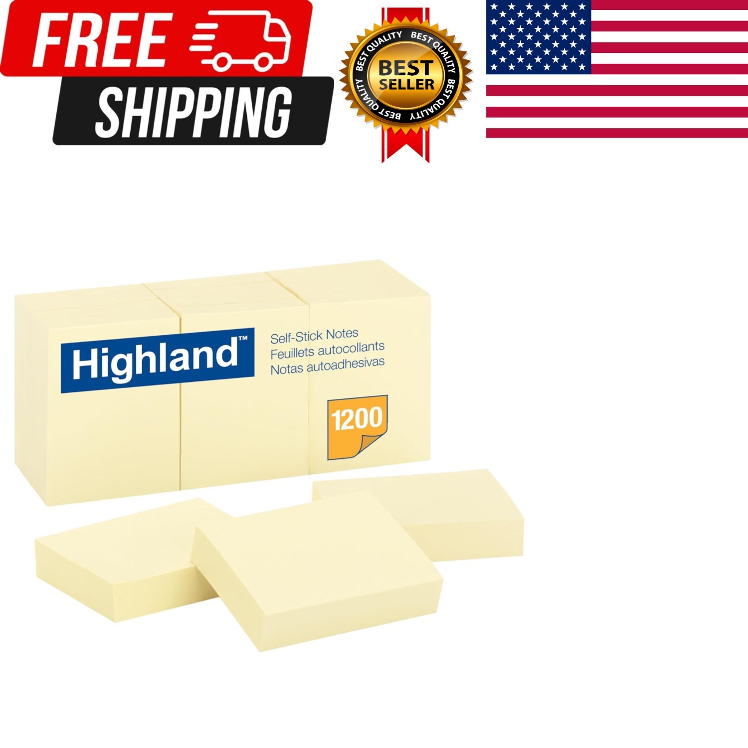 Highland Sticky Notes, 1.5 x 2 Inches, Yellow, 12 Pack (6539)