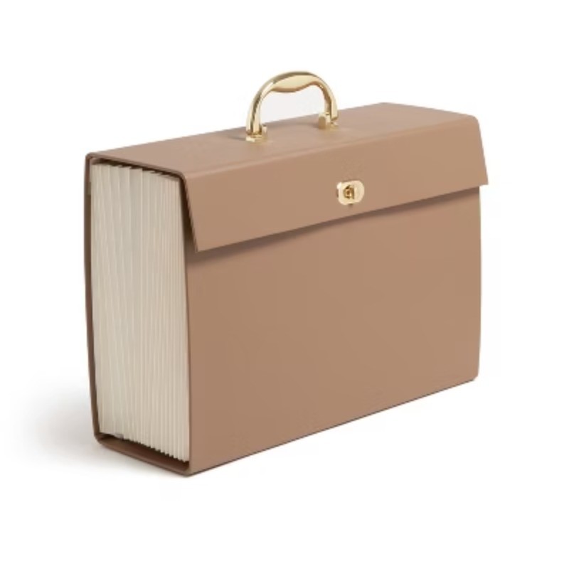 19 Pocket Recycled Pleather Expandable File Light Brown