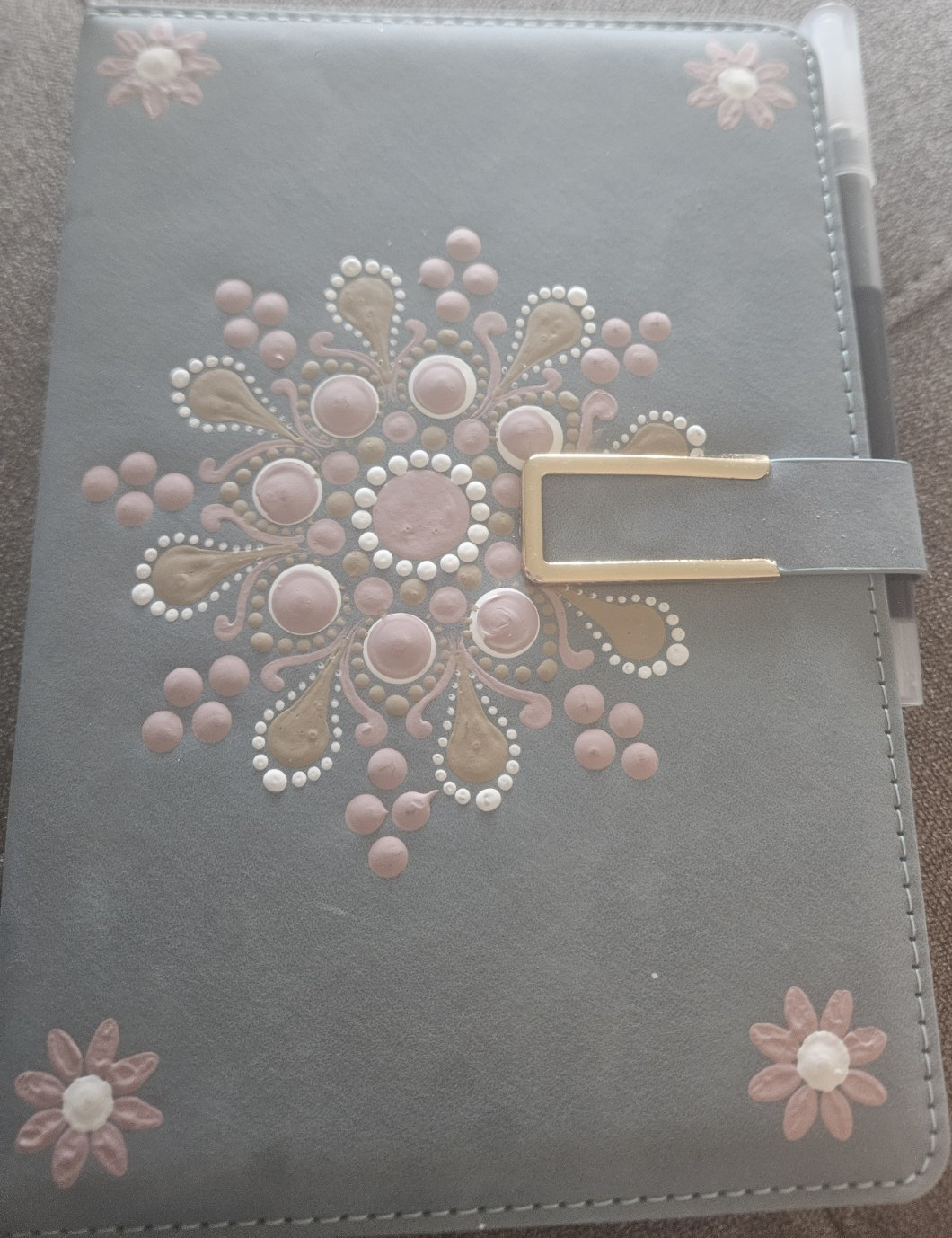 Handpainted Faux Lambskin Journal 8” x 5.5” Mandala – Magnetic Closure Notebook