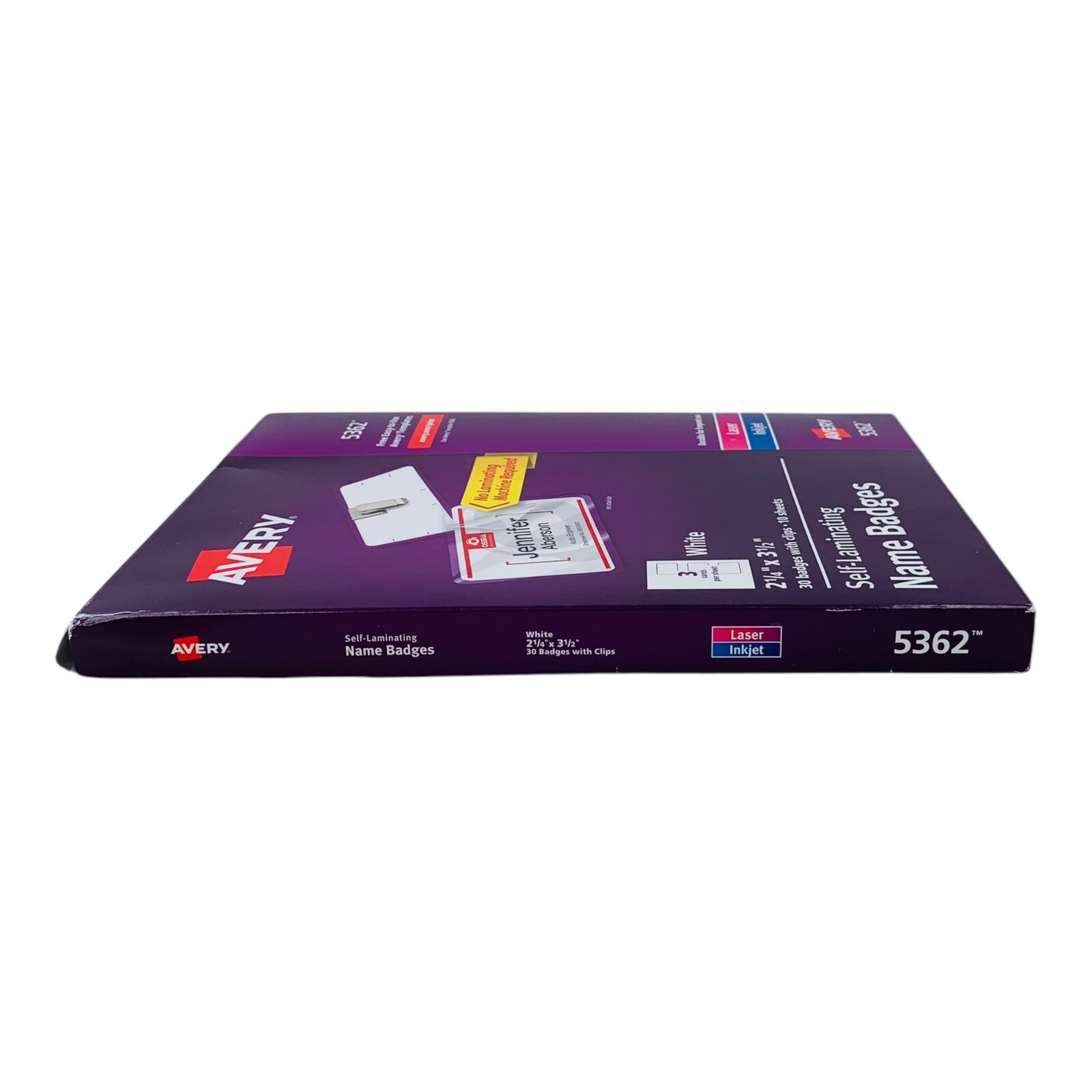 Avery Self-Laminating Name Badges with Clips 2-1/4″ x 3-1/2″ White 30 Badges