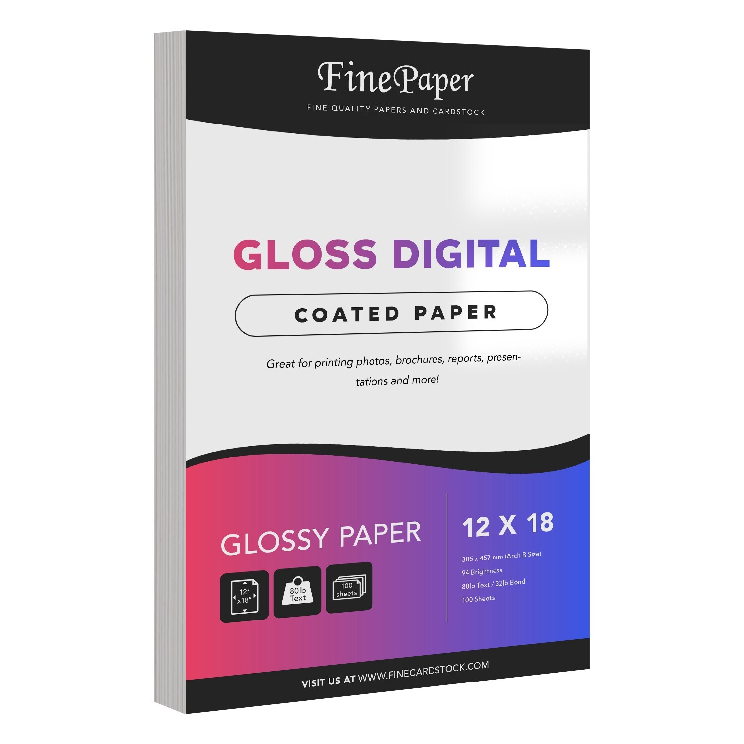 Gloss Digital Paper – 80lb Text Glossy Printer Paper – 12″ x 18″ – 100 Sheets
