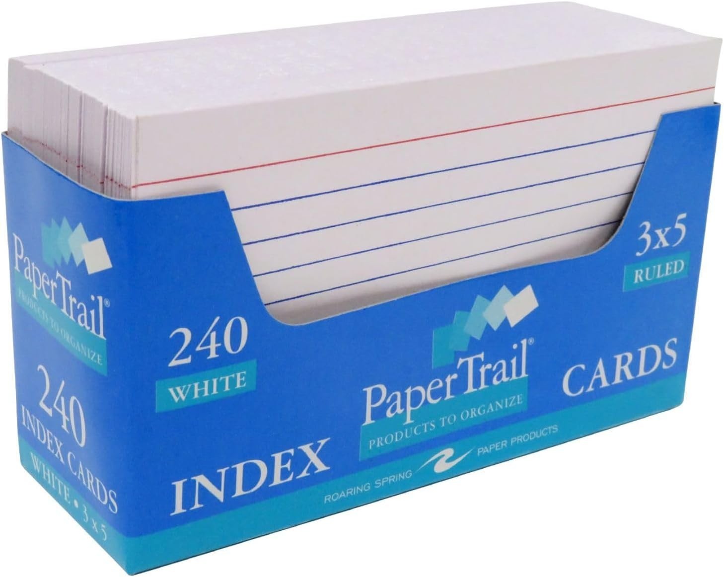 240 Ct 3×5 Index Cards, White, Ruled Front, Tray Holder Case