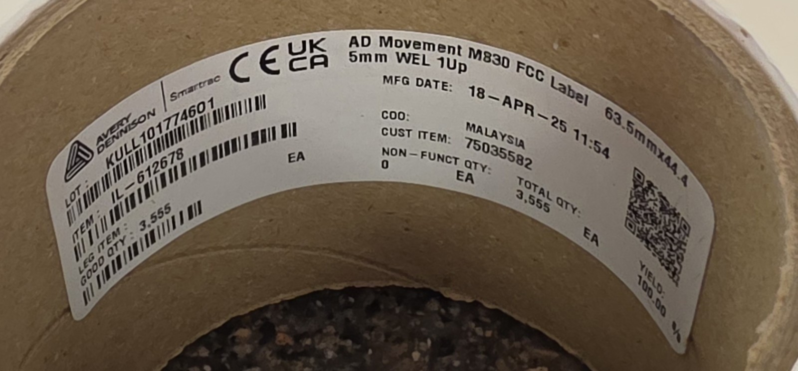 Avery Dennison Smartrac AD Movement WEL M830 RFID Labels 44.45mm 2 Rolls Of 3550